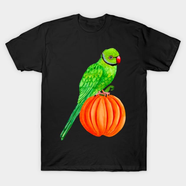 Cute Halloween Ringneck Parrot on Autumn Pumpkin T-Shirt by IvyLilyArt